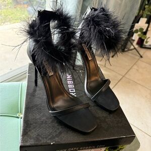 Cape Robbin Black Stiletto Heels with Feathered Ankle